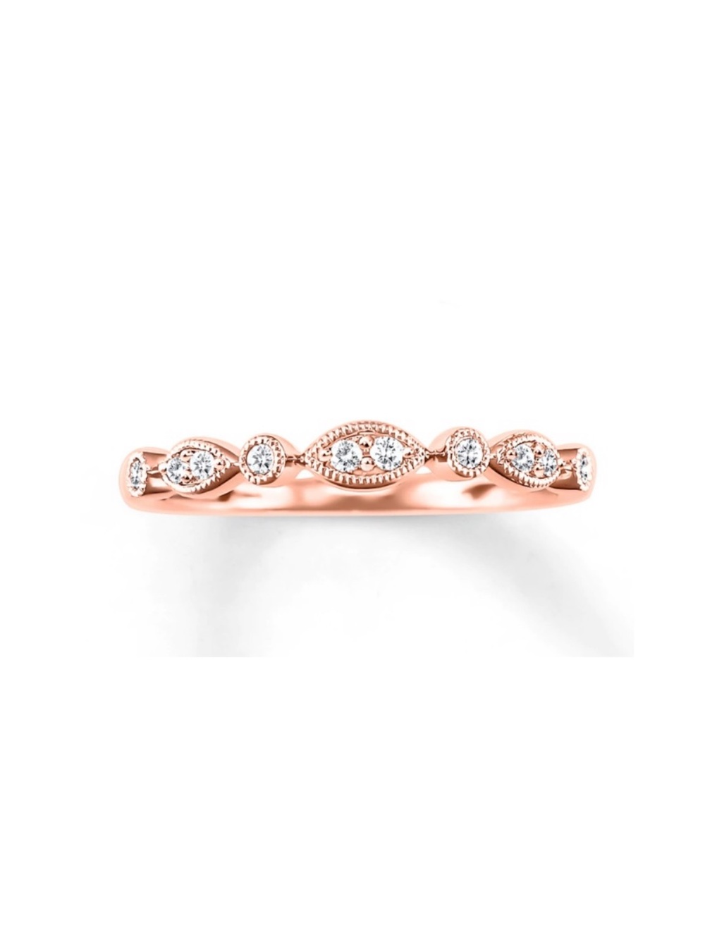 Rose Gold Milgrain Diamond Accent Band 14k